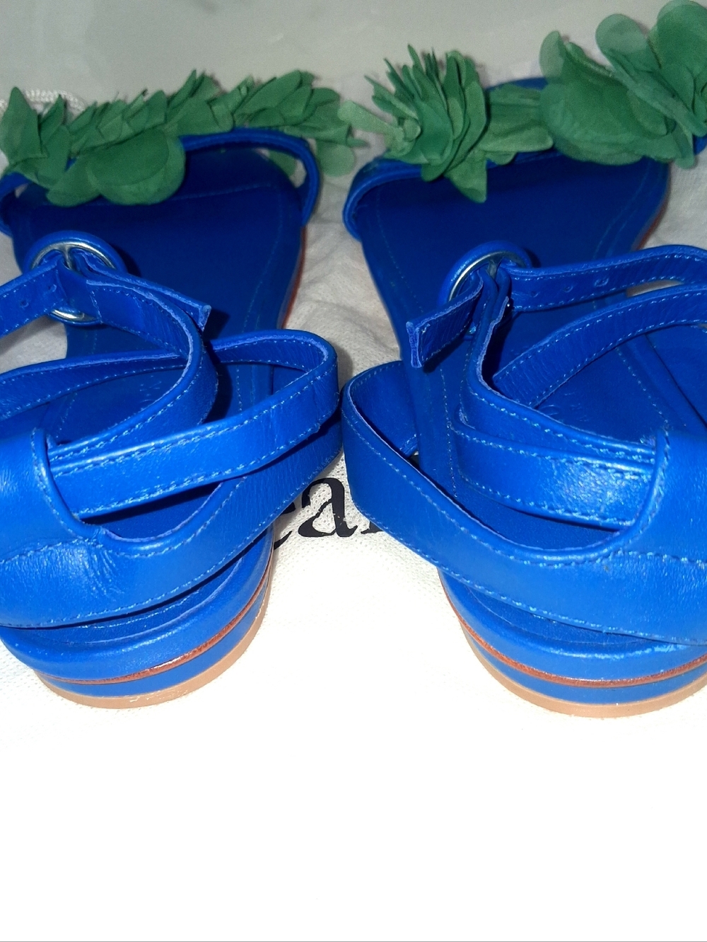 Dondoks Paris Leather Blue & green floral embellished sandals with ankle strap - Picture 11 of 11